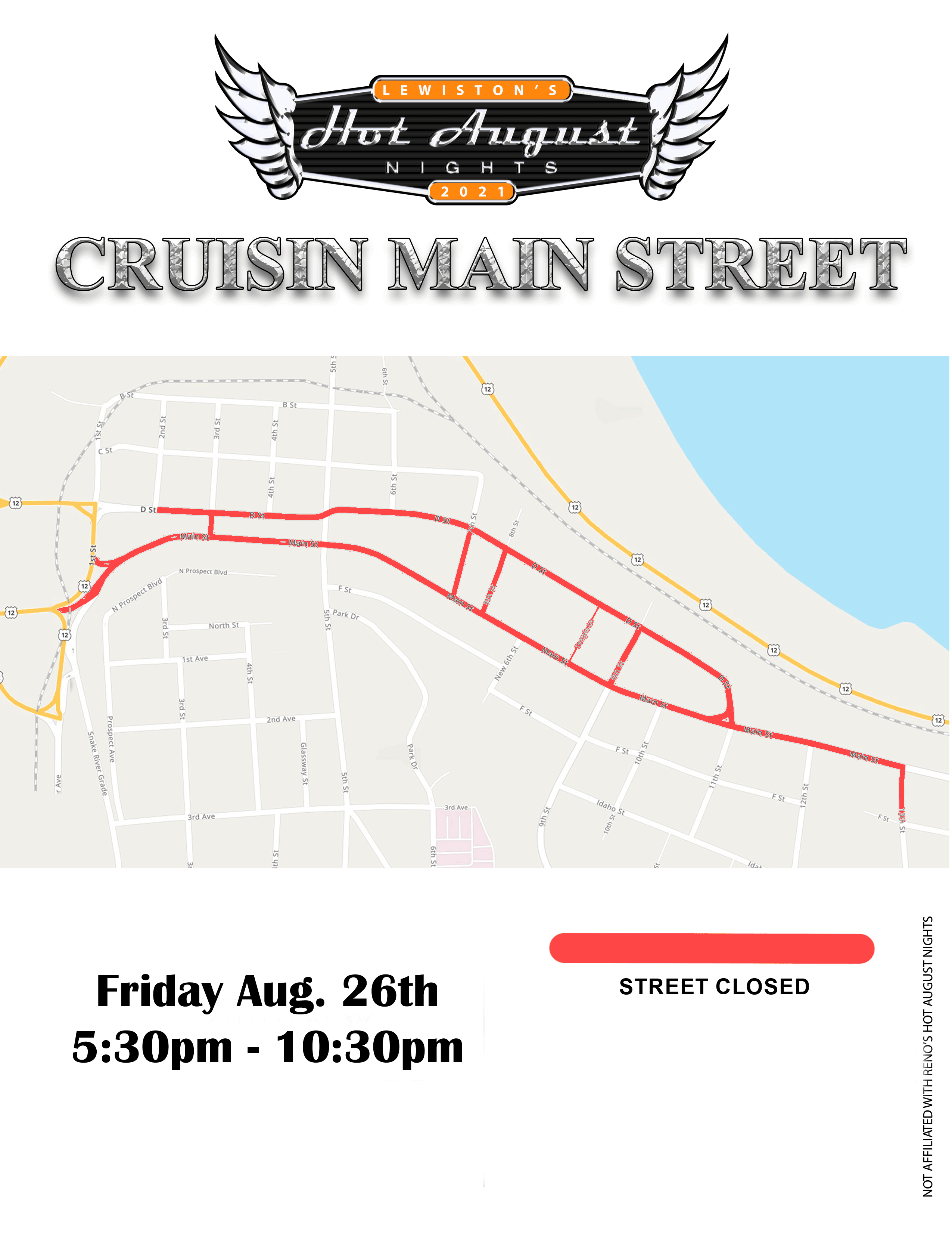 Lewston's Hot August Nights Friday Night Cruise Map