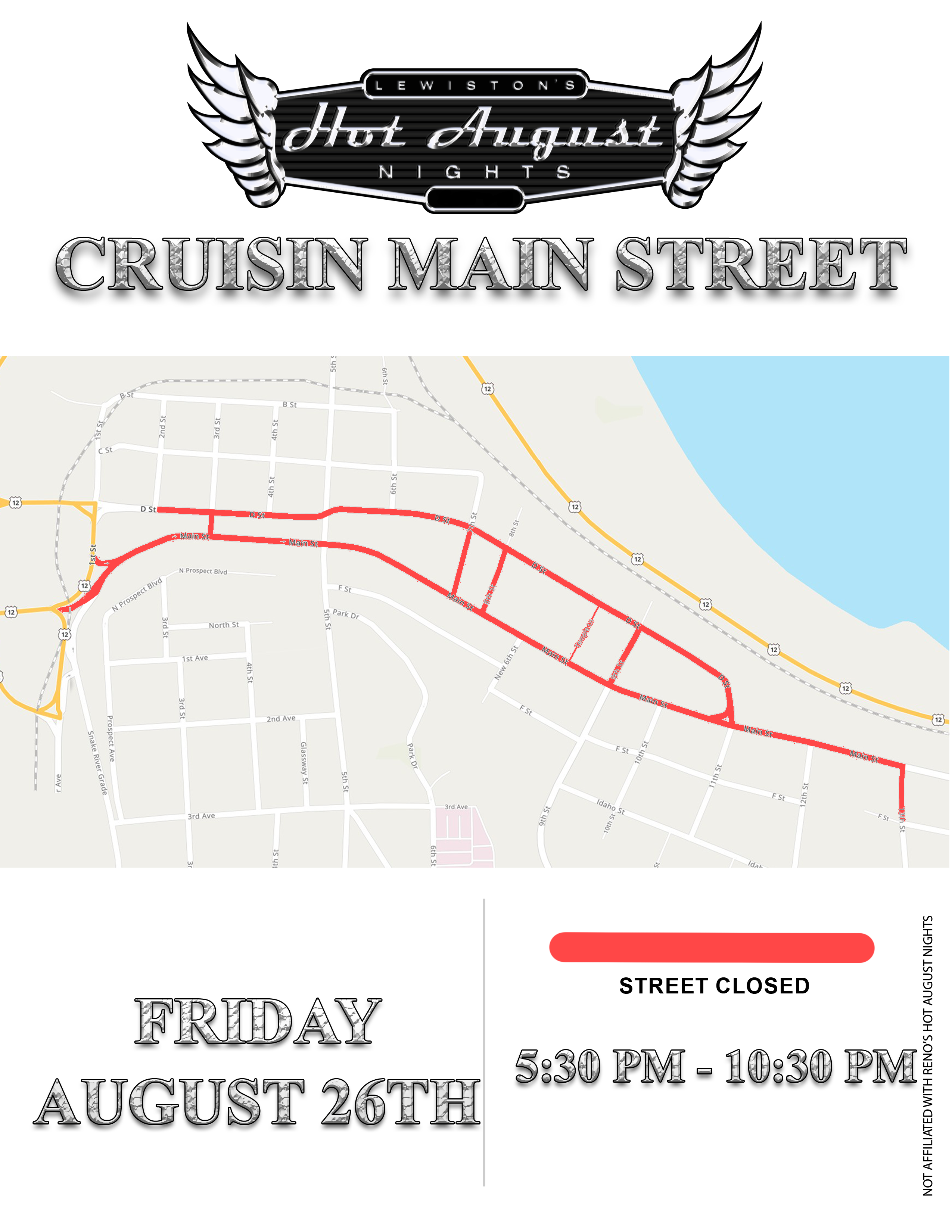 Lewston's Hot August Nights Friday Night Cruise Map