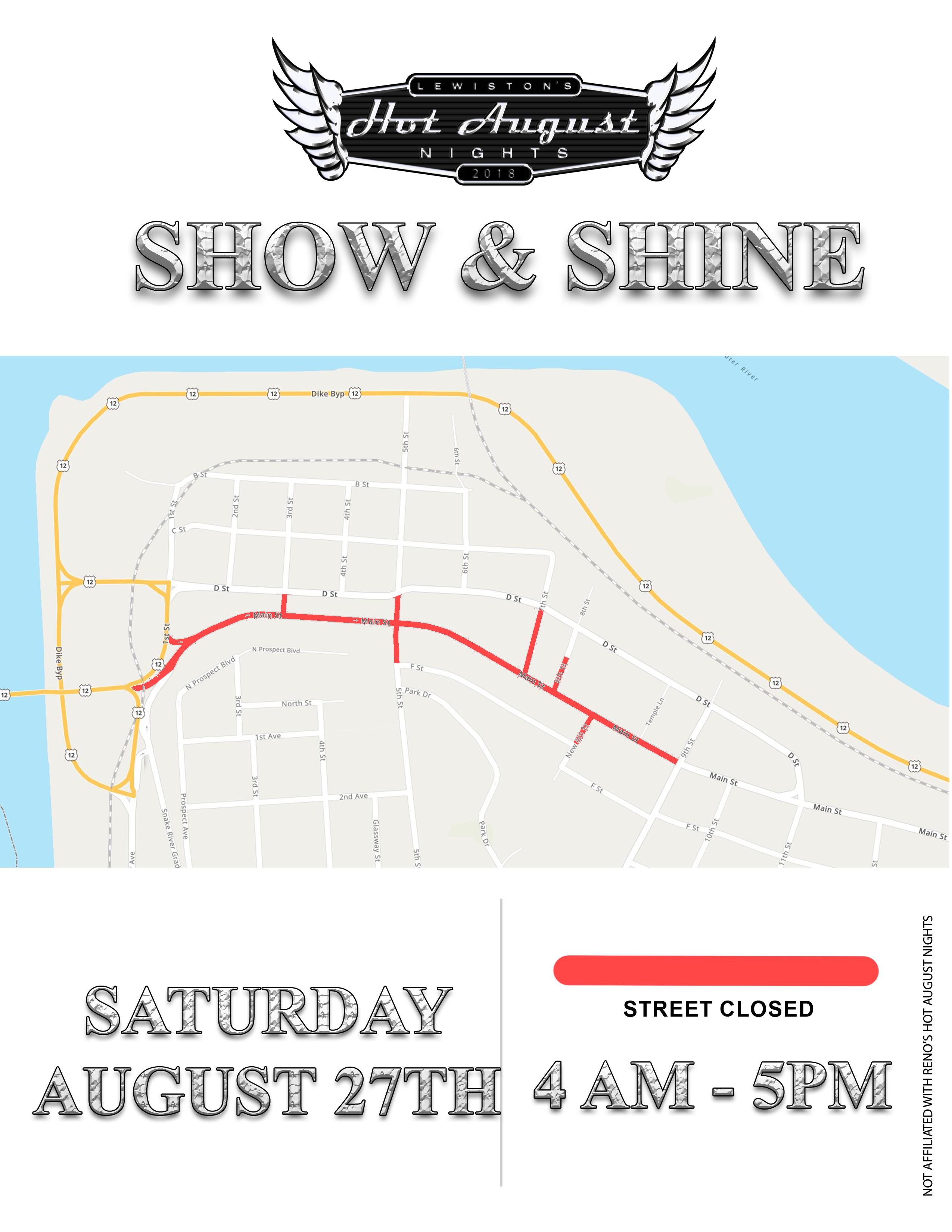 Lewston's Hot August Nights Saturday Show and Shine Event Map